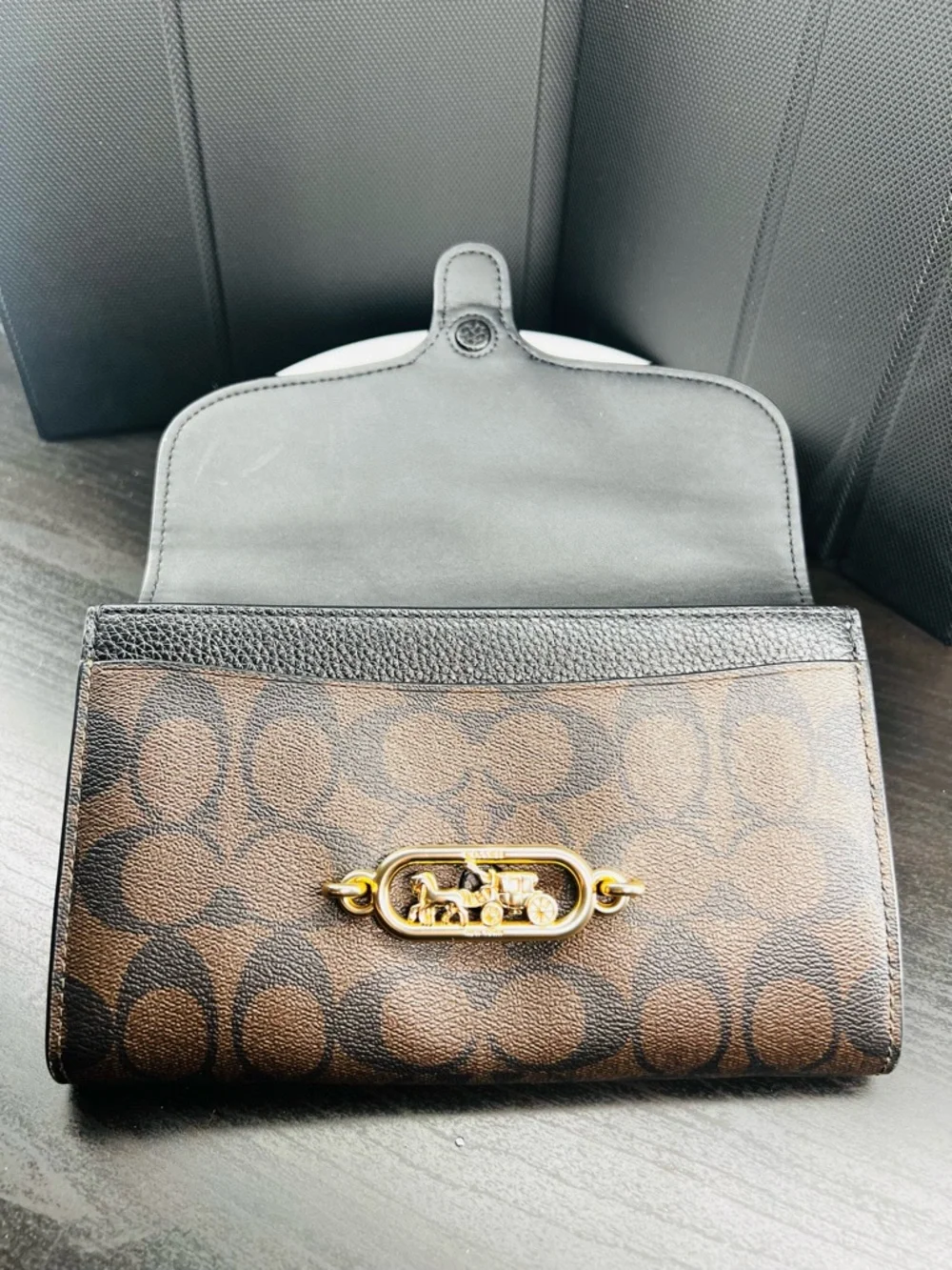 Coach Signature Elle Hardware Chain Black and Brown Leather Crossbody Bag - Picture 6 of 10